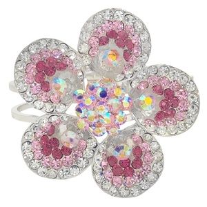 Large Pink Ombre Rhinestone Daisy Flower Silver Hinged Bangle Bracelet